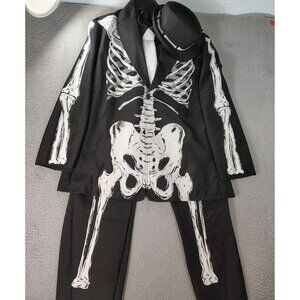 Spirit Halloween Skeleton Suit Mens XXL Black / White Hat Bone Daddy 4 Pieces